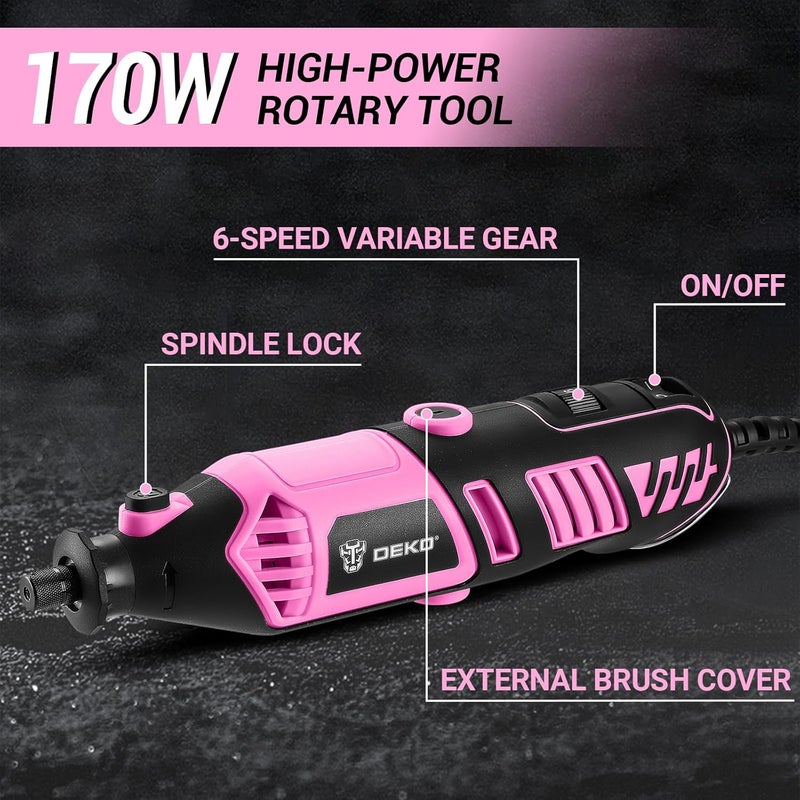 DEKOPRO Rotary Tool Kit: Power Hand Rotary Tools Mini for Wood/Metal, Electric Grinder Drill Machine Set with Flex Shaft for Carving, Cutting, Sanding, Grinding, Polishing, Engraving Pink - Image 3